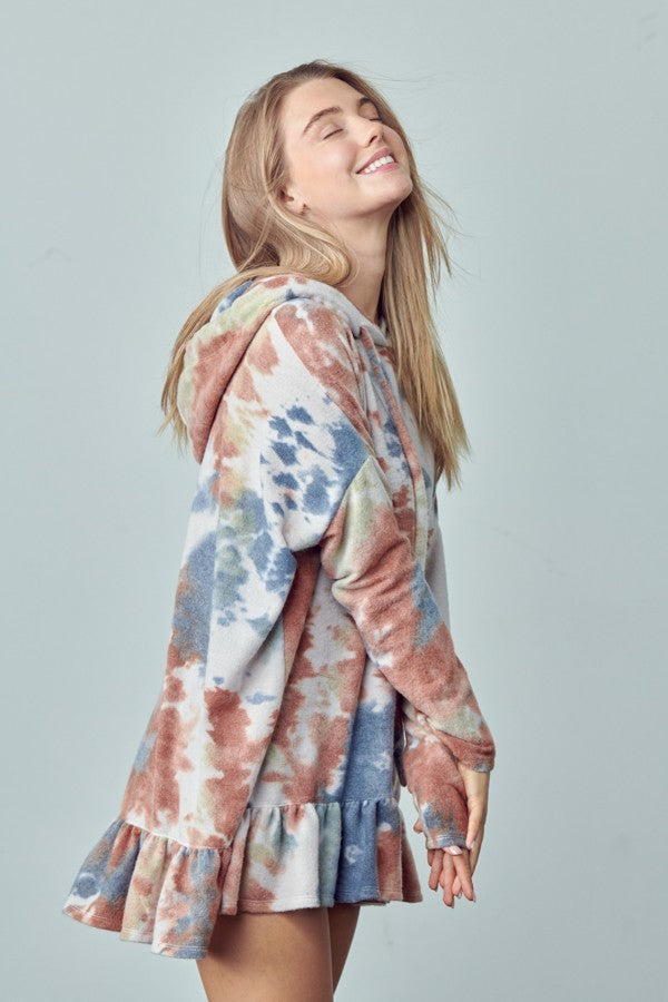 Fluffy Tie Dye Hoodie Ruffle Top – GLOW UP SHOPS
