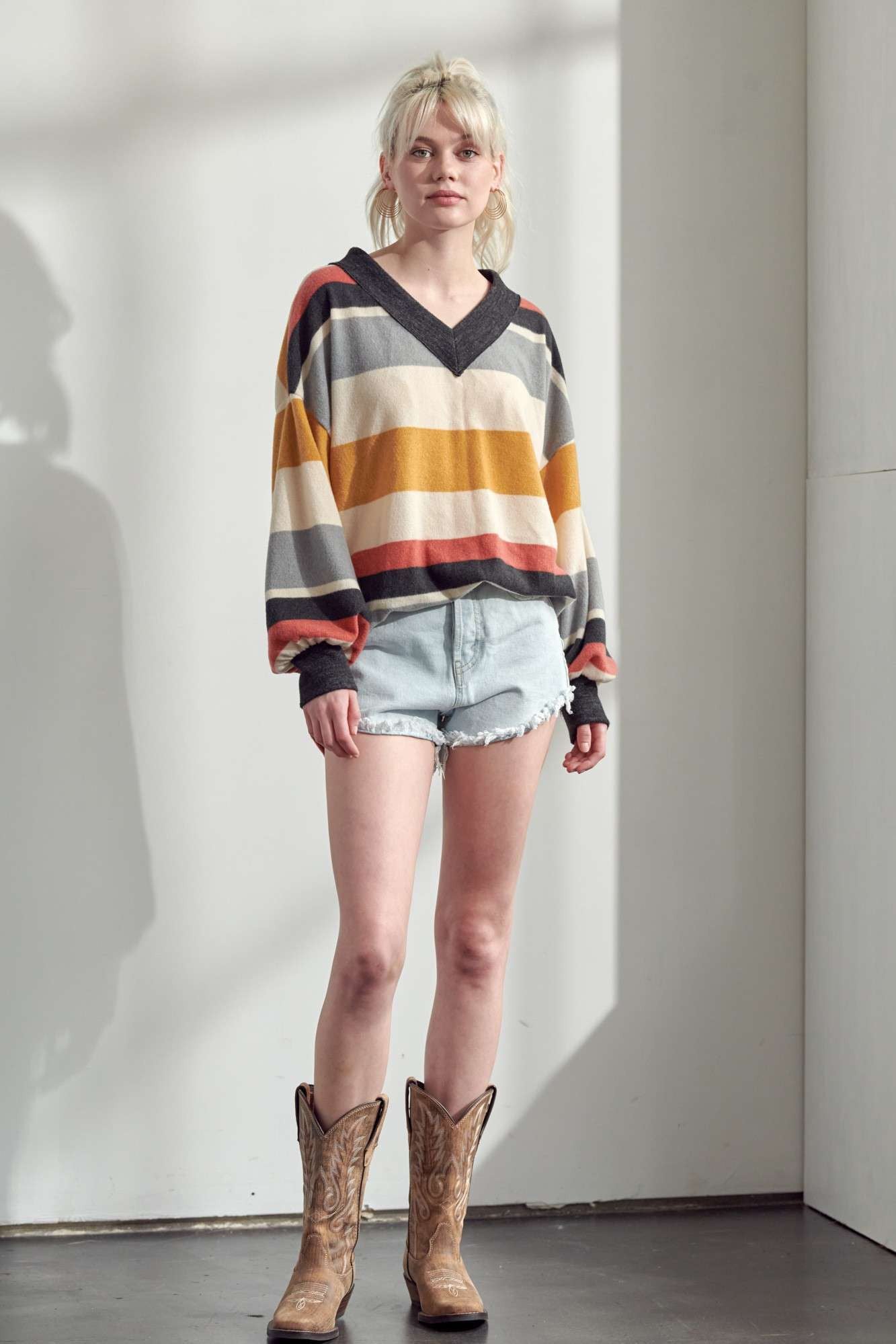 V-Neck Multi Color Stripe Long Sleeve Top – GLOW UP SHOPS