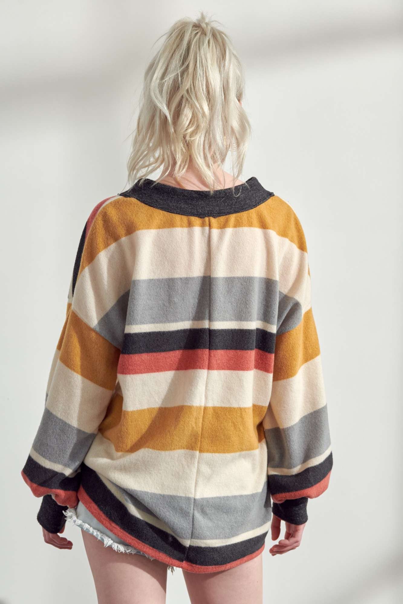 V-Neck Multi Color Stripe Long Sleeve Top – GLOW UP SHOPS