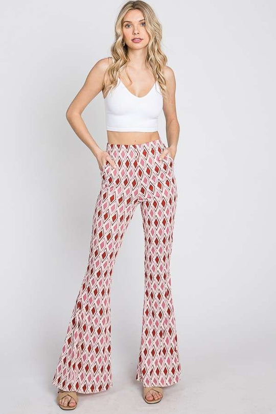 Baby Rib Geometric Print Flared Pants